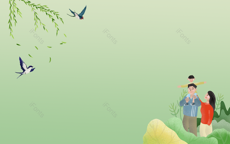 绿色户外手绘风踏青卡通柳叶春燕背景,插画/手绘图,插画/手绘图库,插画/手绘图下载,插画/手绘